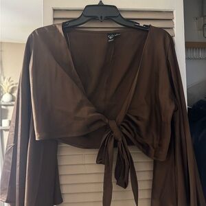 Brown Tie-Front Top